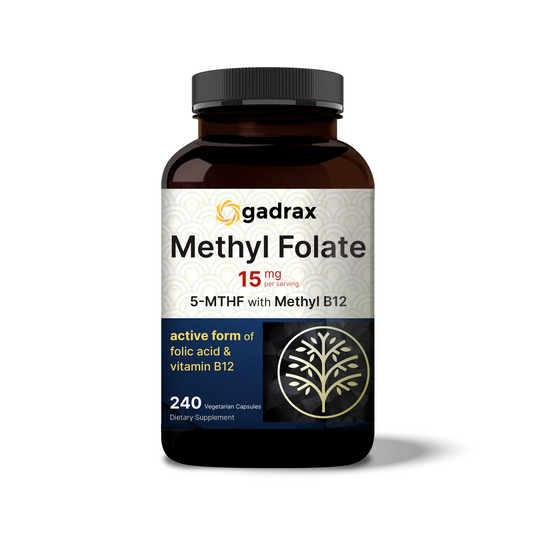 Gadrax L Methylfolate 15mg (5-MTHF) with Methyl B12 1,000mcg, 240 Vegetarian Capsules