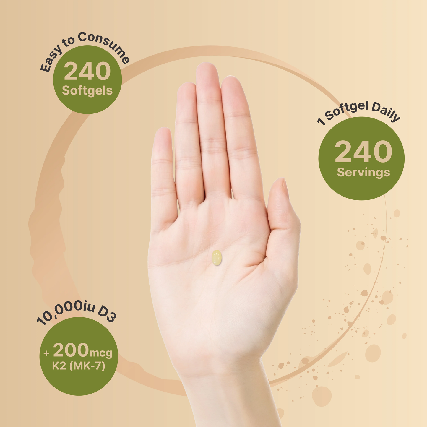 Gadrax Vitamin D3 K2 (10,000 IU Vitamin D + 200mcg Vitamin K MK-7) 240 Softgels