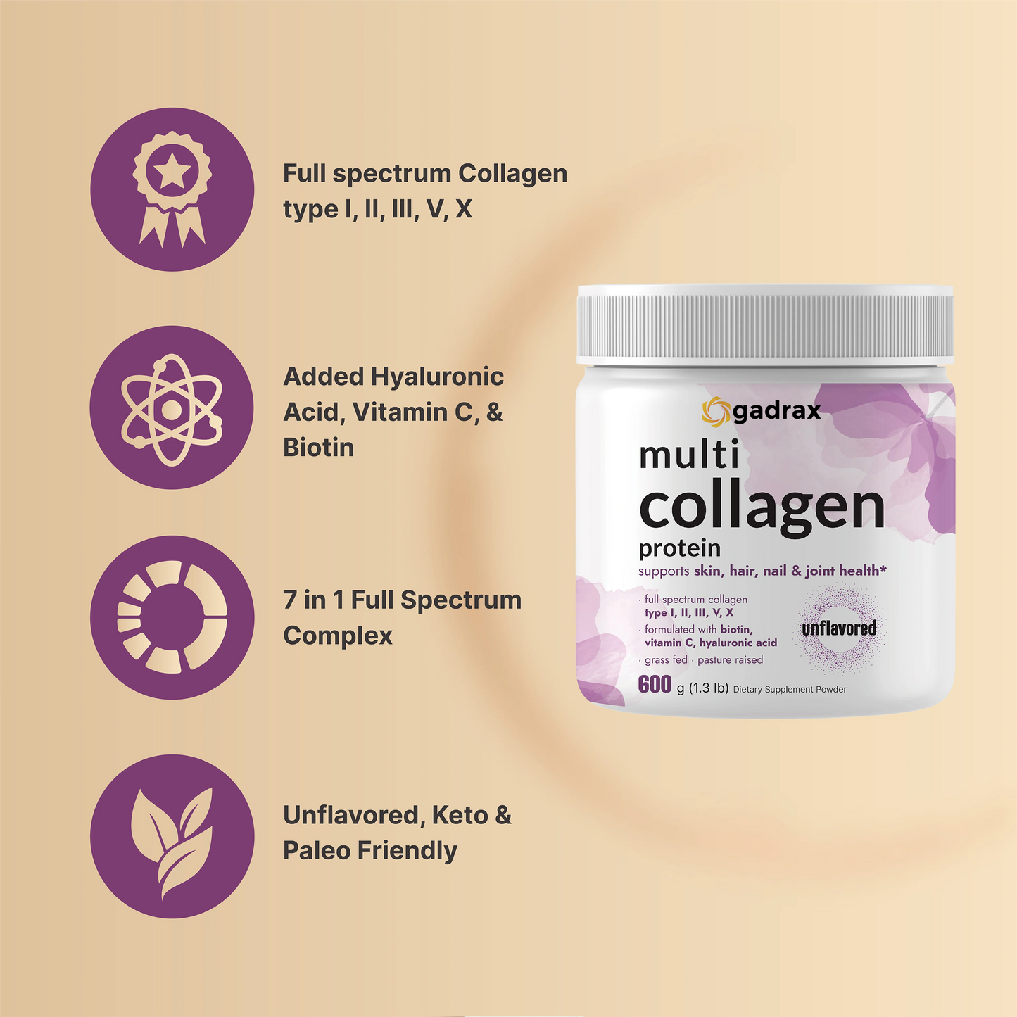 Gadrax Multi Collagen Protein Powder 600g