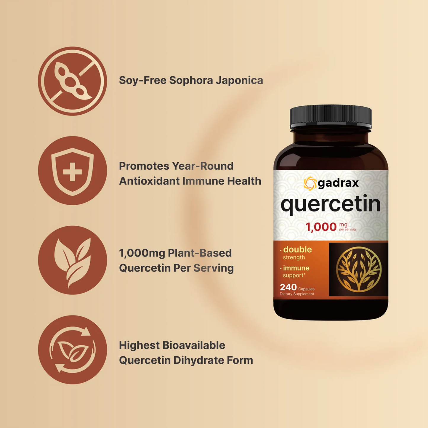 Gadrax Quercetin 1000mg Per Serving | 240 Capsules