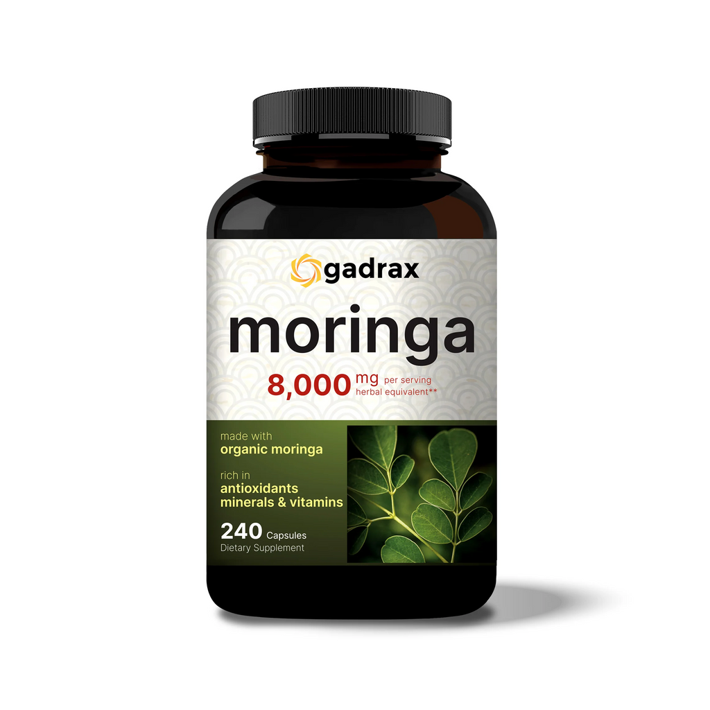 Gadrax Moringa Capsules (Made with Organic Moringa Powder), 8000mg Per Serving, 240 Counts