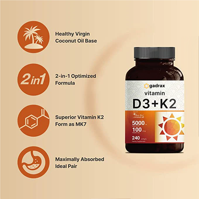 Gadrax Vitamin D3 K2 with Coconut Oil