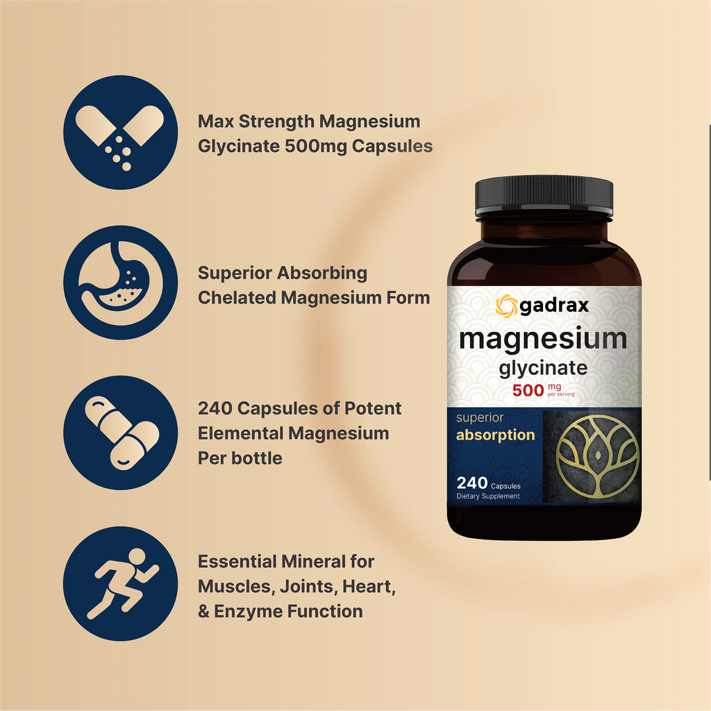 Gadrax Magnesium Glycinate 500mg, 240 Capsules