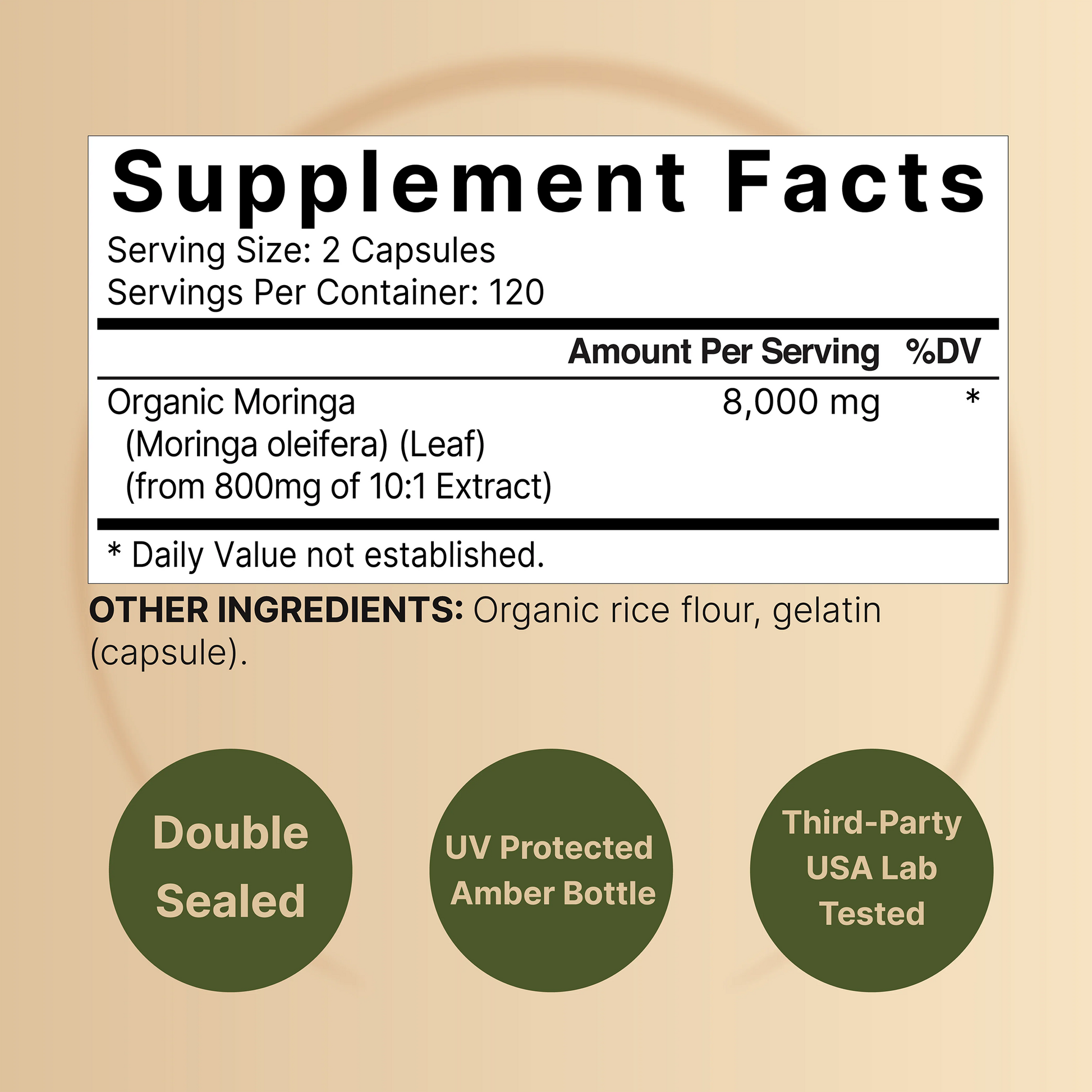 Gadrax Moringa Capsules (Made with Organic Moringa Powder), 8000mg Per Serving, 240 Counts™