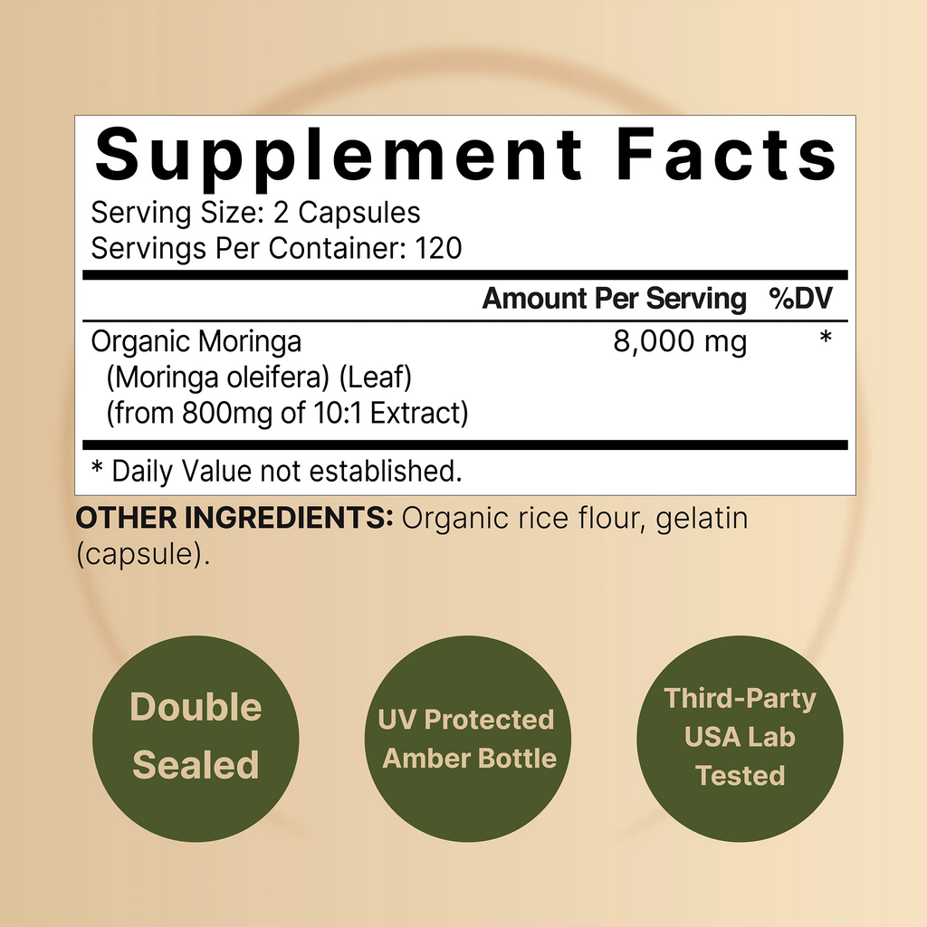 Gadrax Moringa Capsules (Made with Organic Moringa Powder), 8000mg Per Serving, 240 Counts