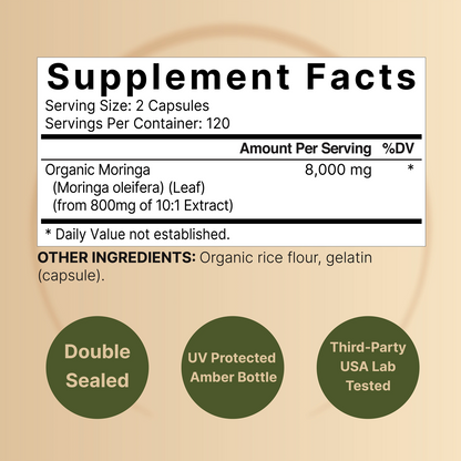 Gadrax Moringa Capsules (Made with Organic Moringa Powder), 8000mg Per Serving, 240 Counts