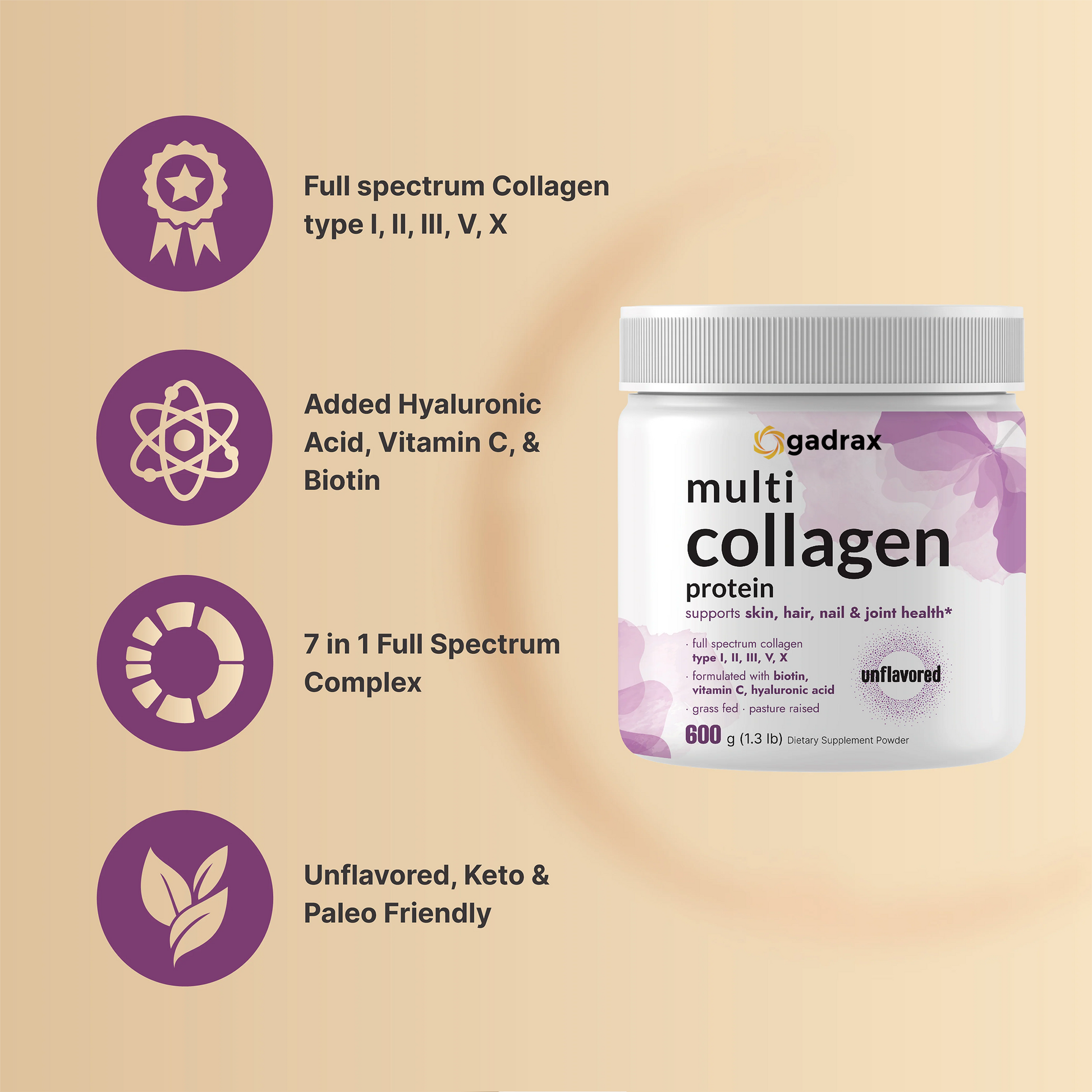 Gadrax Multi Collagen Protein Powder 600g™
